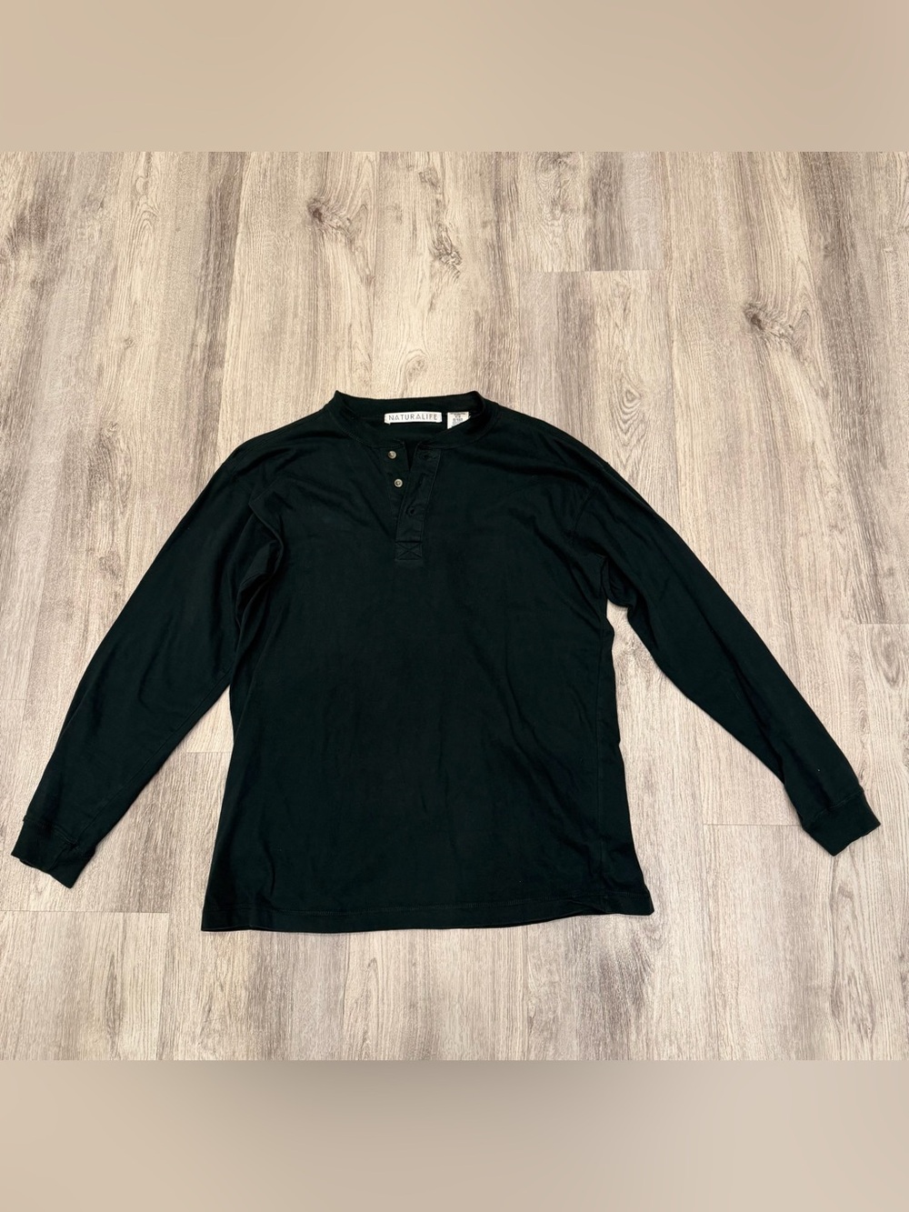 Natural Life Forest Green 100% Cotton Henley Long Sleeve Top Medium USA